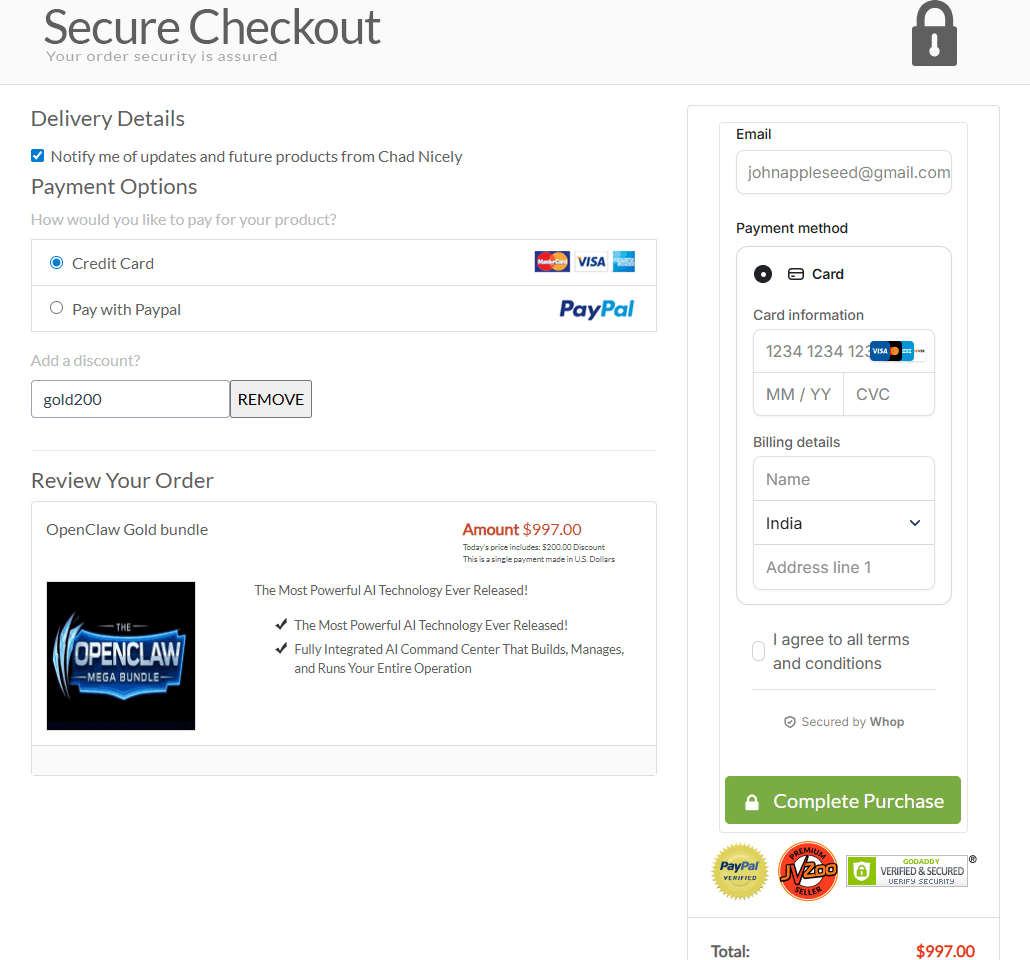 Open Claw Cracked Checkout Page